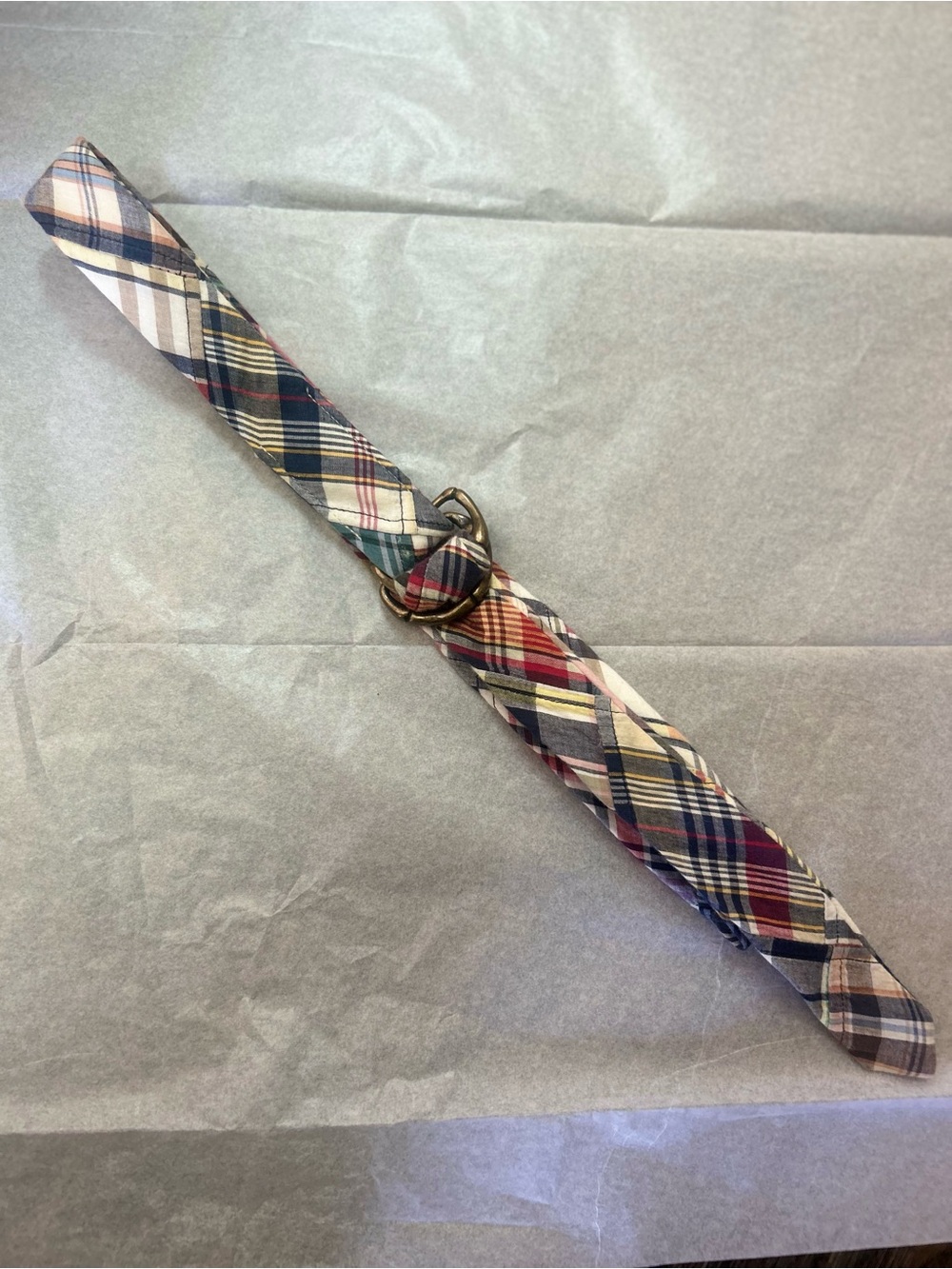 J. Crew Plaid Fabric Belt Strap in Navy, Red, Cream With D Ring Closure